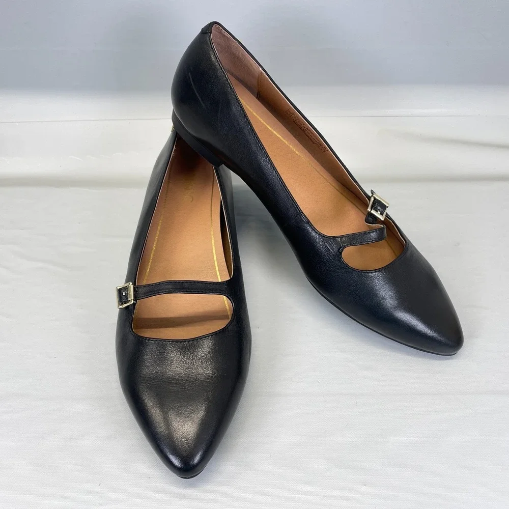 Vionic Delilah Mary Jane Shoes Womens Size 9.5 Black Leather Buckle Strap Flats